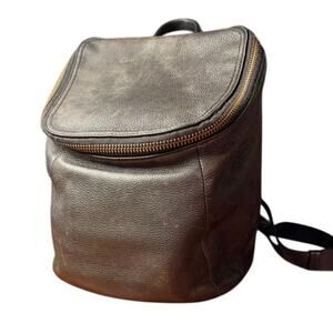 TUMI Black Pebbled Leather Backpack Travel Bag Brass Zip Padded Straps Tracer